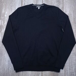 Ibex V-Neck Sweater Mens Small Navy Blue Merino Wool Blend Knit Pullover Top